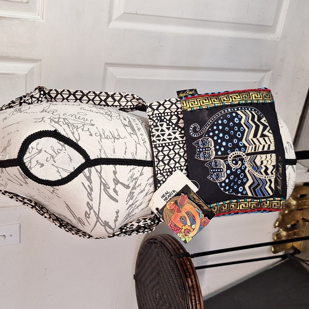 Laurel Burch Geometric Cat Crossbody Bag -Black, Gold, Red and Blue NWT
